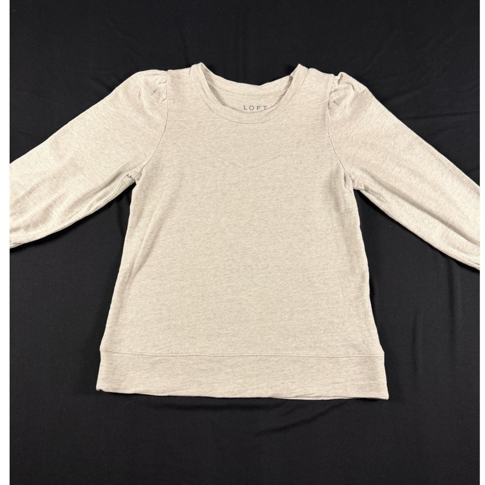 LOFT Womens Heather Grey Cotton Puff Shoulder Crewneck Sweatshirt Size S Staple